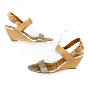Sam Edelman Wedge Sandals Sutton Tan Leather 10
